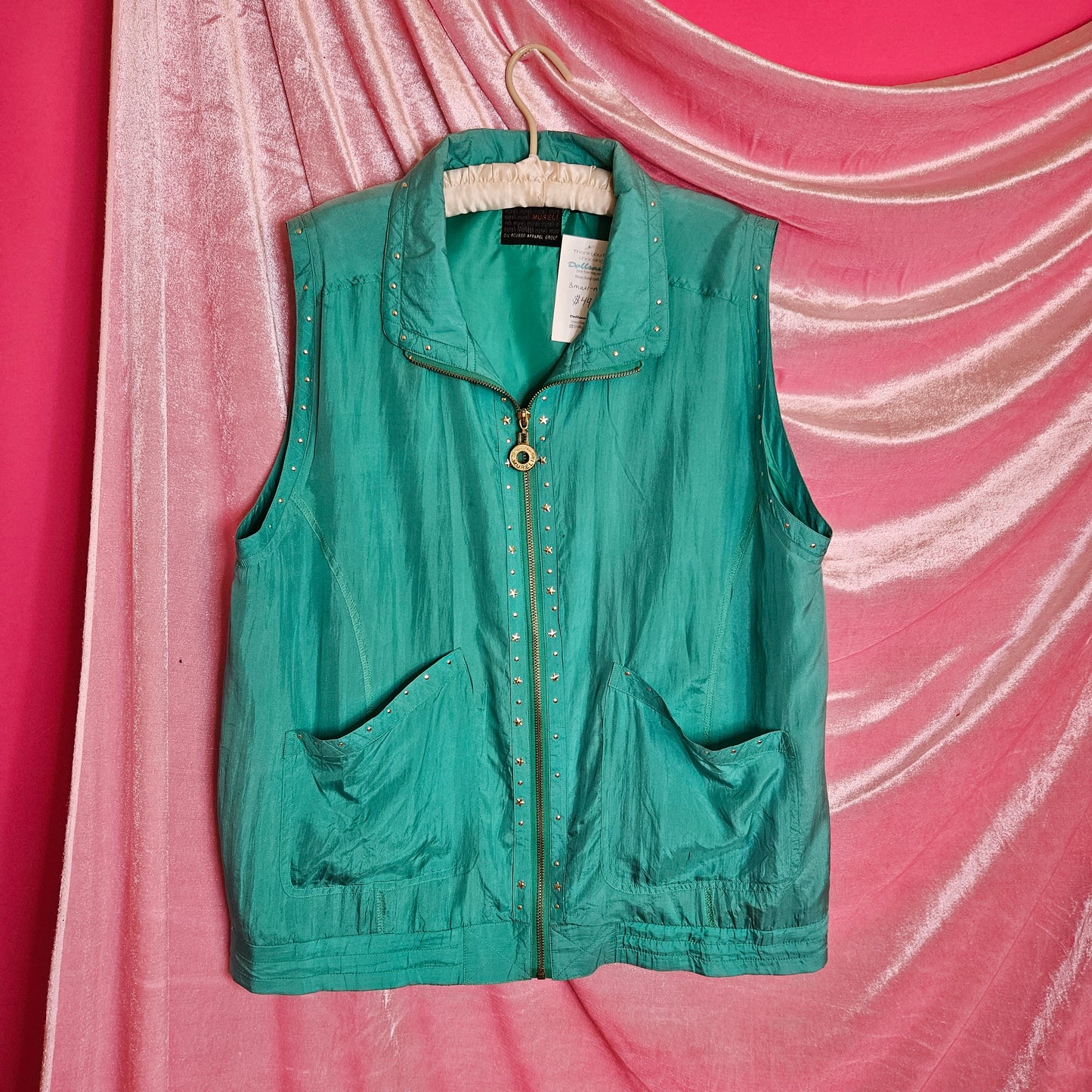 Teal Silk 2 piece vest windbreaker set