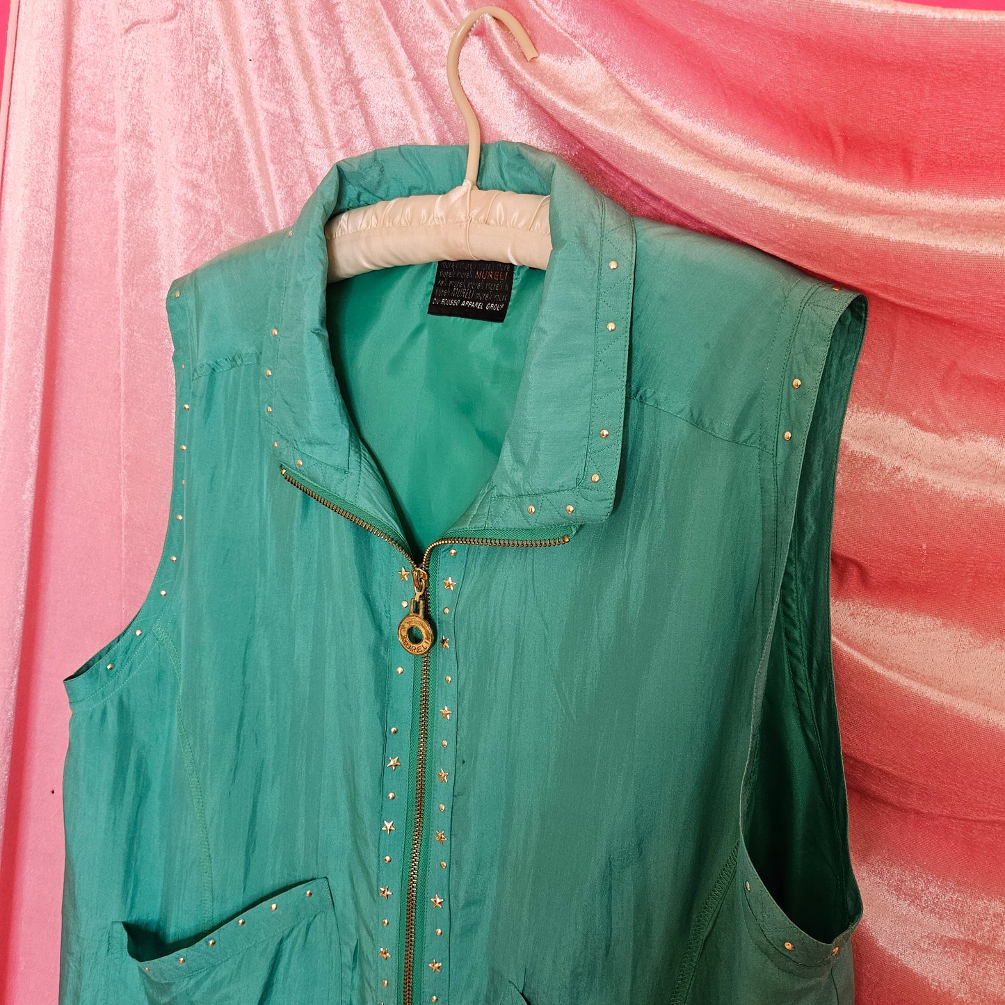 Teal Silk 2 piece vest windbreaker set