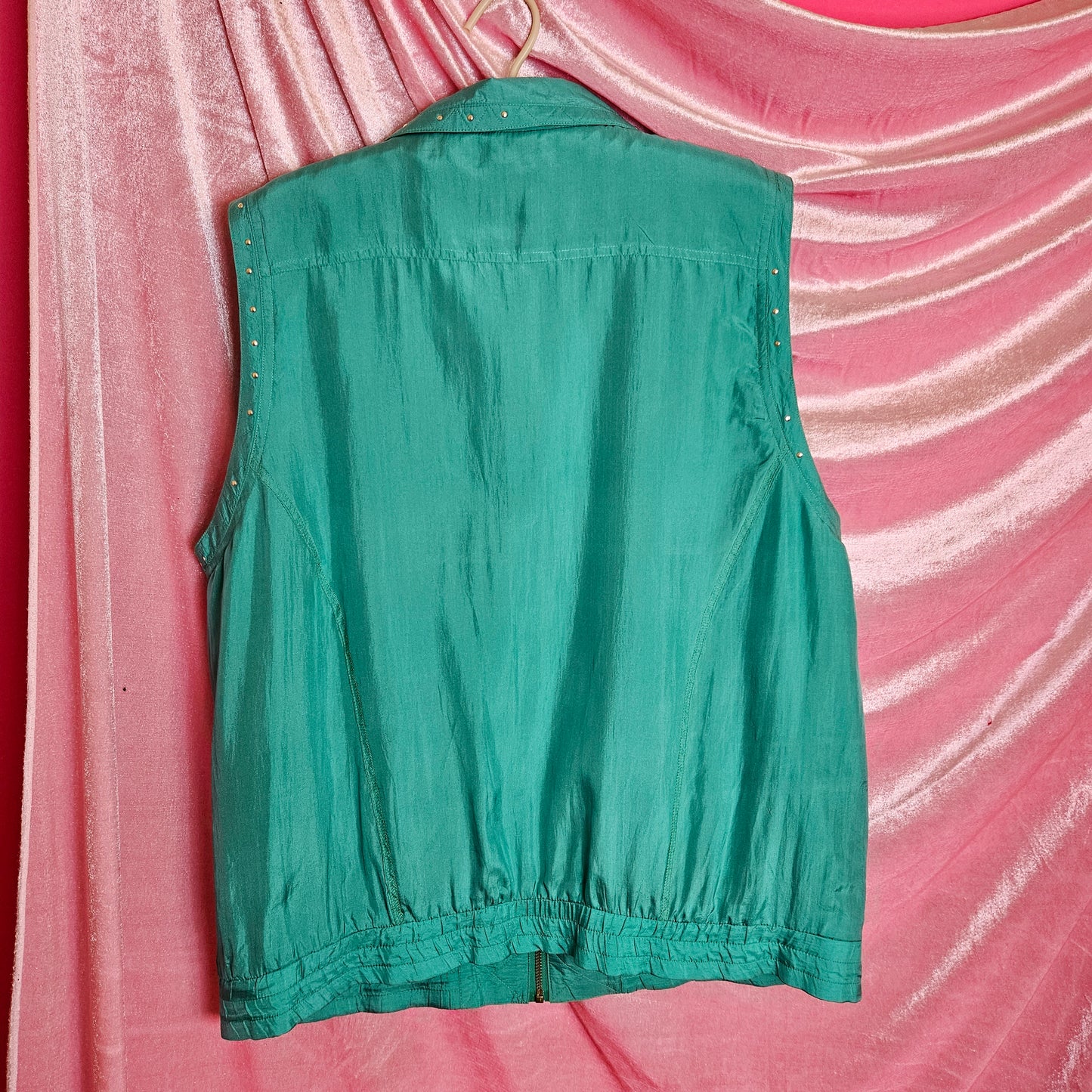 Teal Silk 2 piece vest windbreaker set
