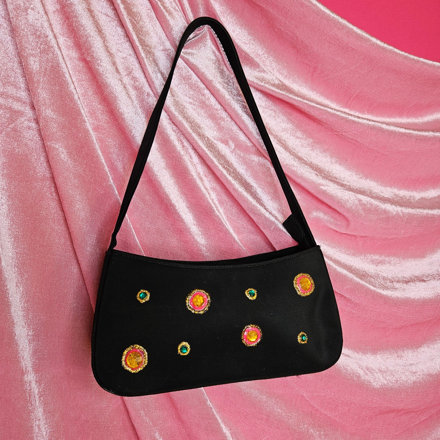 Puff paint jeweled shoulder bag