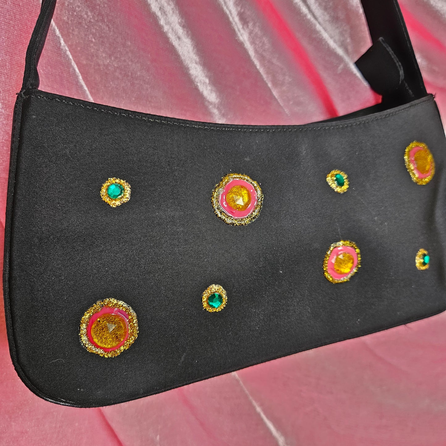 Puff paint jeweled shoulder bag