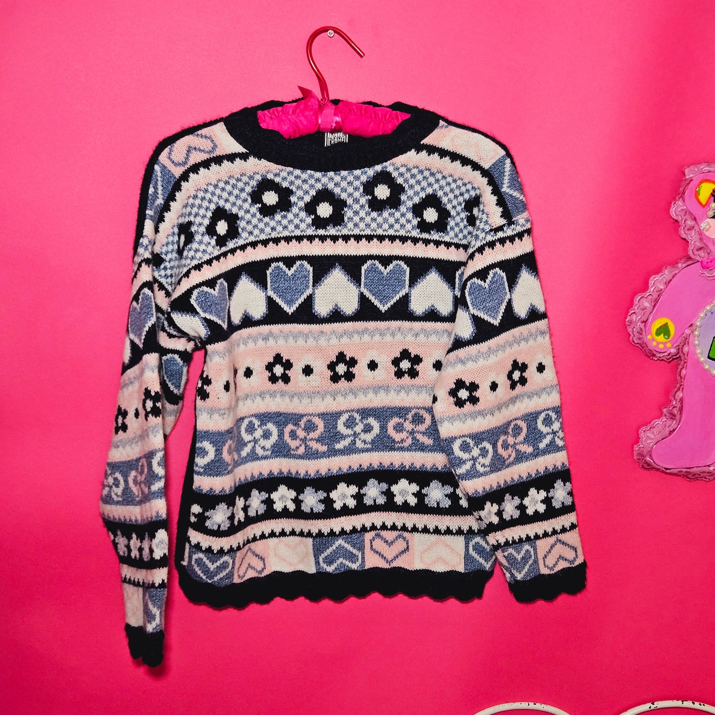 Bows hearts & flower print knit