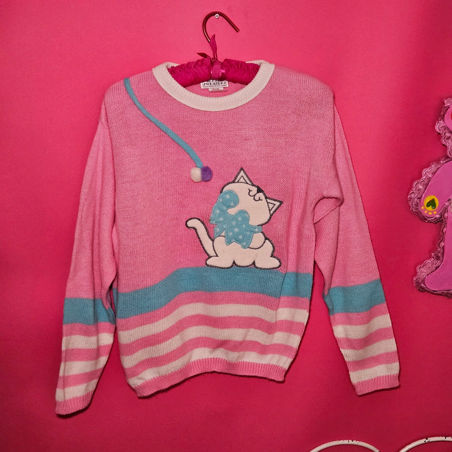 Happy cat pastel knit sweater