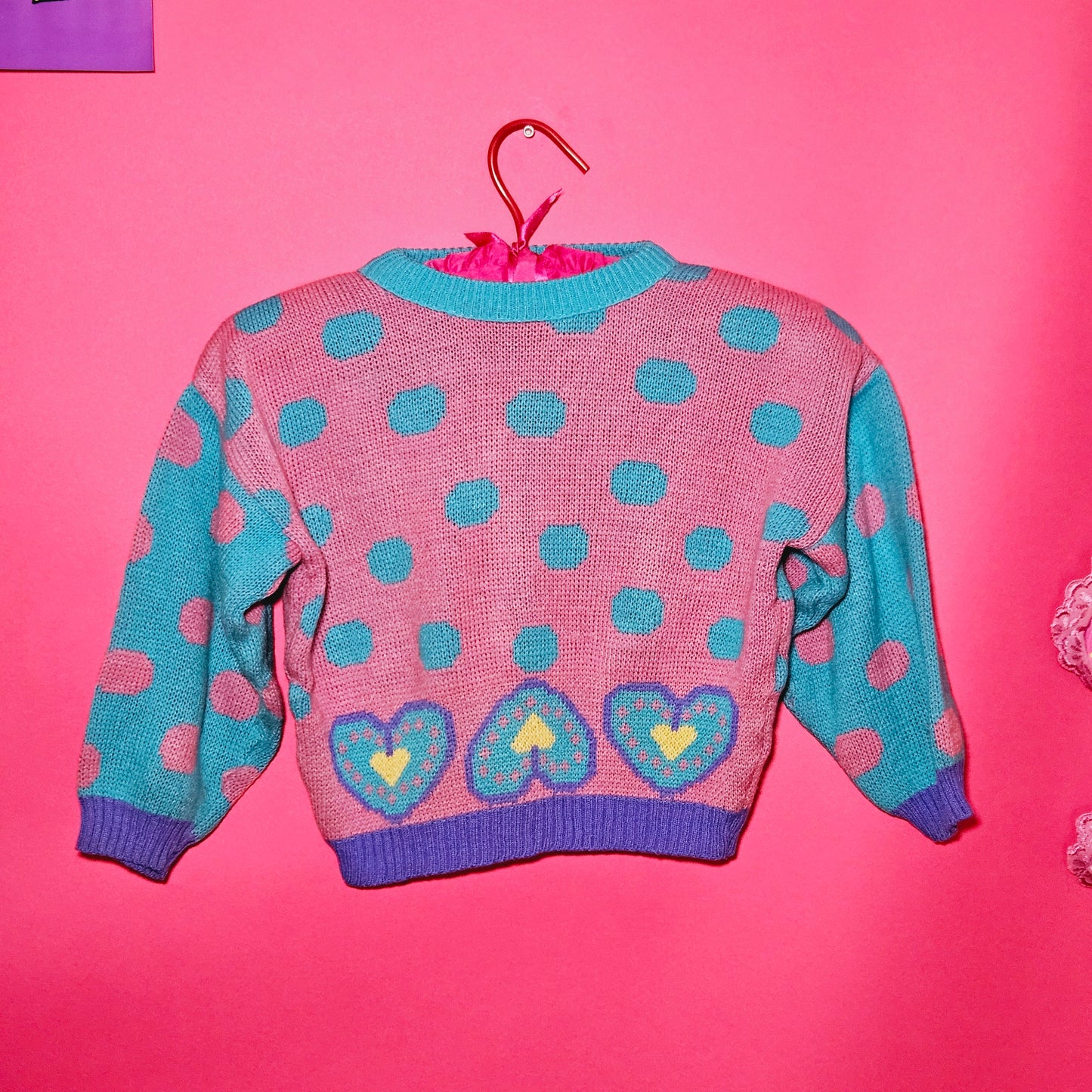 Polka dot & hearts pastel knit sweater