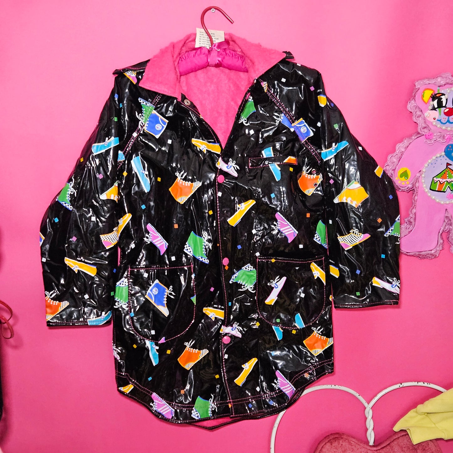 1985 shoe print hooded rain coat