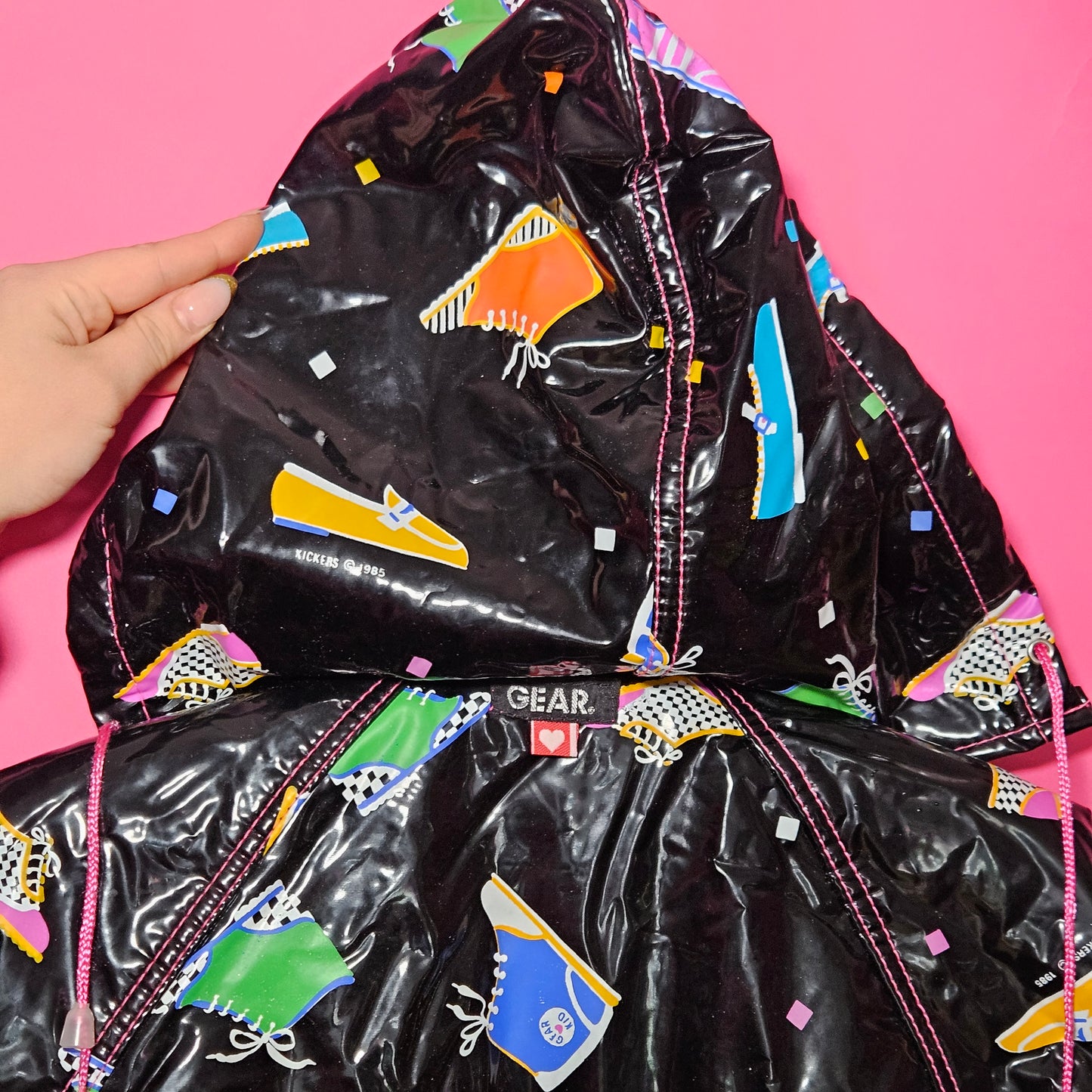 1985 shoe print hooded rain coat