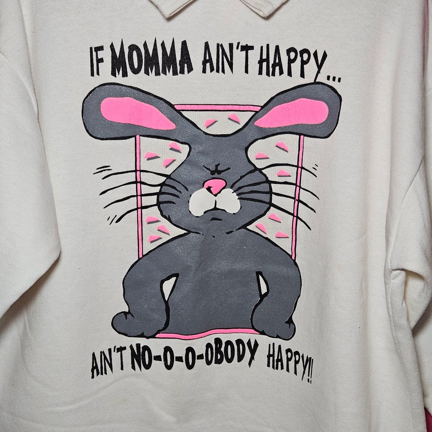 "If Momma ain't Happy" neon bunny collared sweatshirt