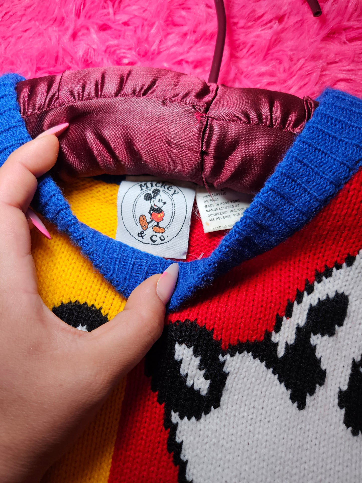 Mickey Minnie & Goofy color block knit sweater