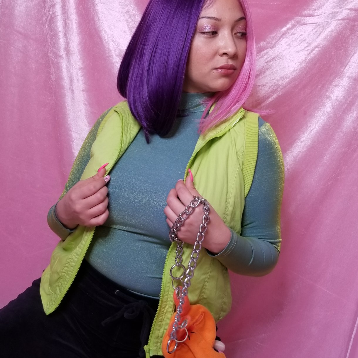 Reworked Hello Kitty lime green vest
