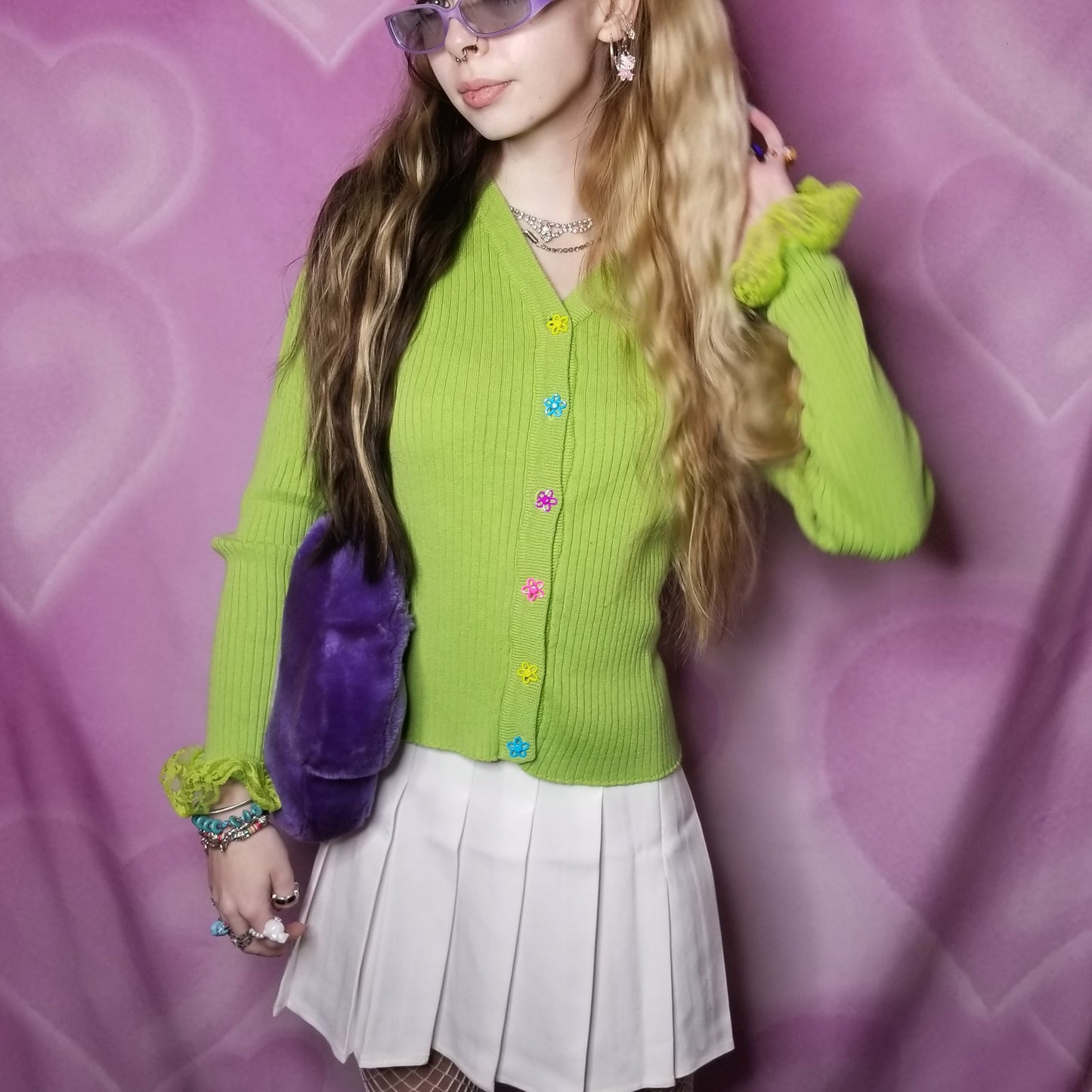 Candy flowers ribbed cardigan