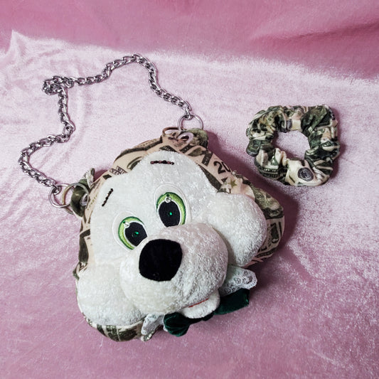 C.R.E.A.M. Money bear plush purse + matching scrunchie