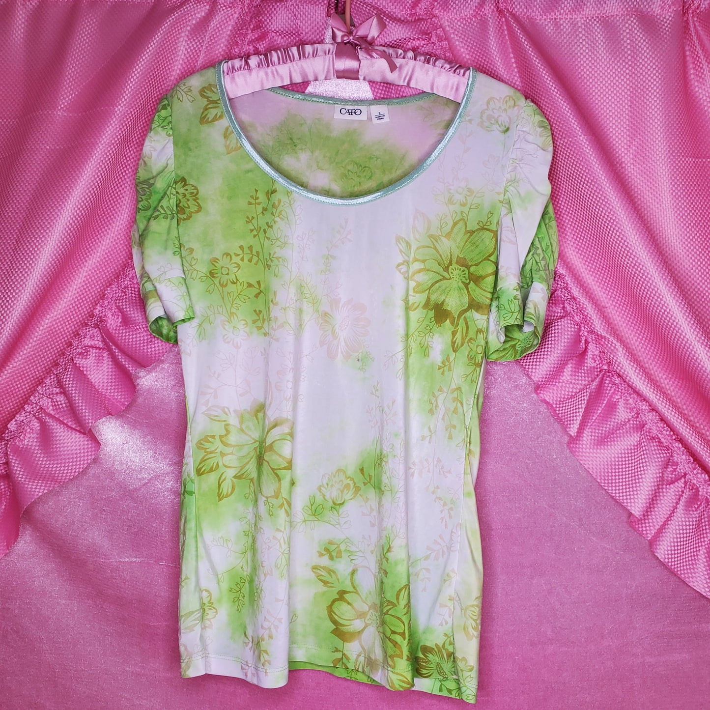 Stone wash green floral blouse