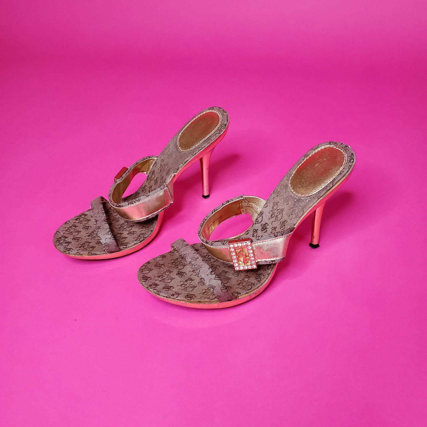 Gold Baby Phat monogram heels