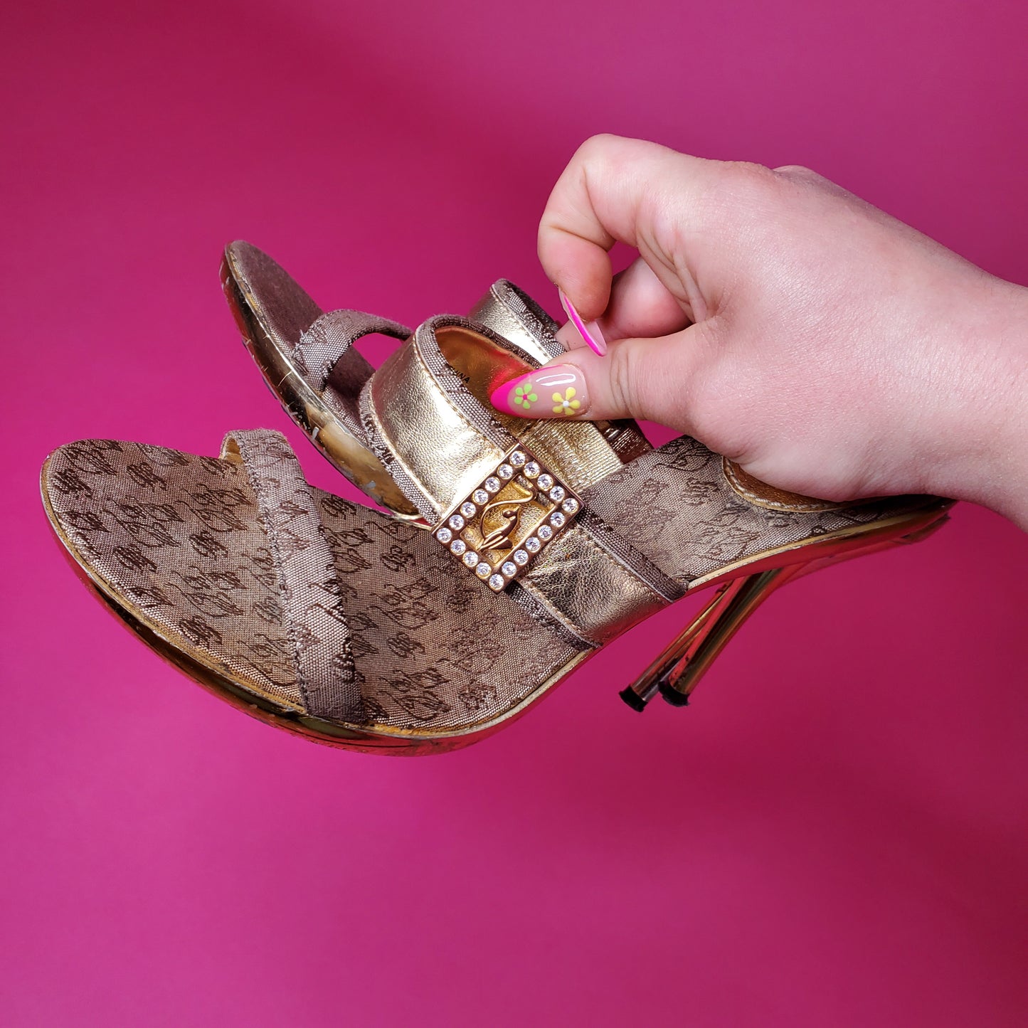 Gold Baby Phat monogram heels