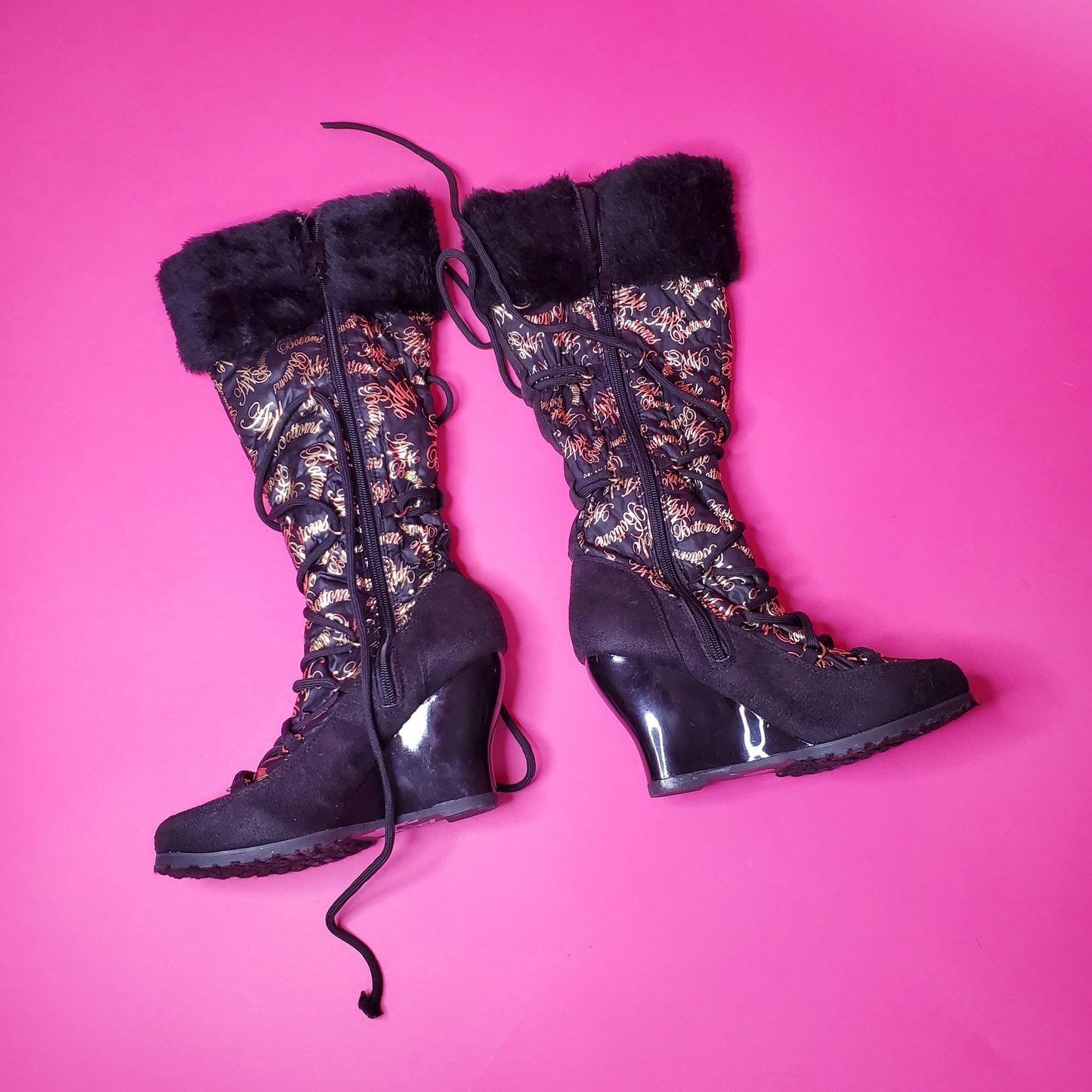 Apple bottoms faux fur trim winter boots