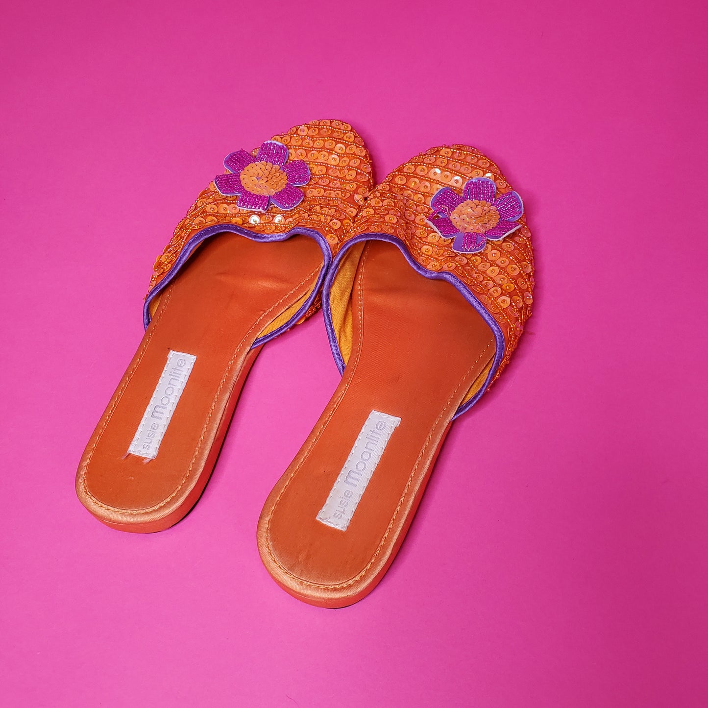 Sequin flower slip on house slippers