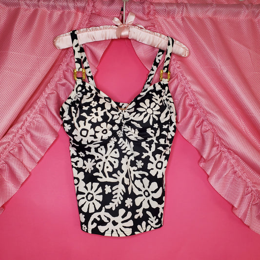 Black & white floral tankini top