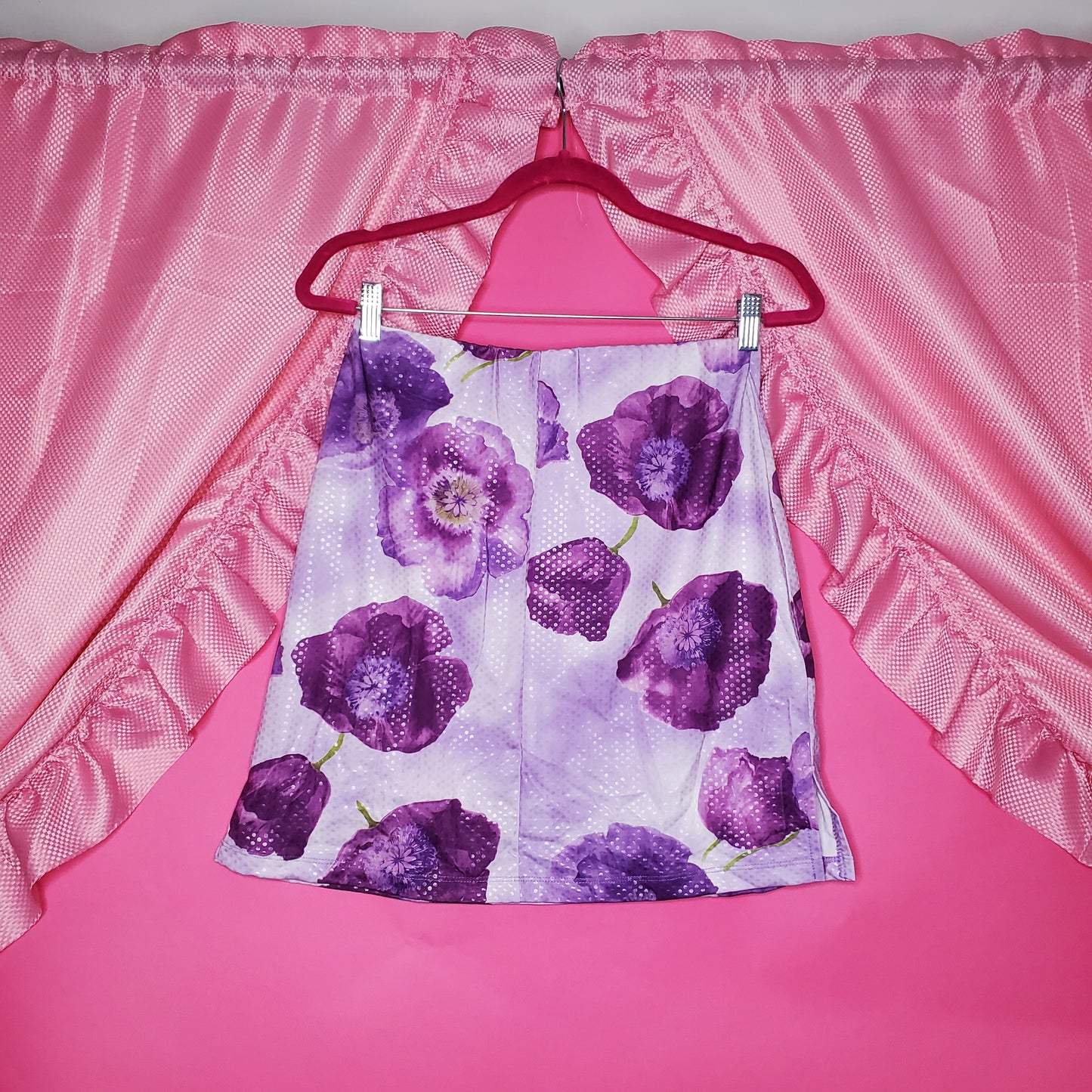 Purple hydrangea print midi skirt