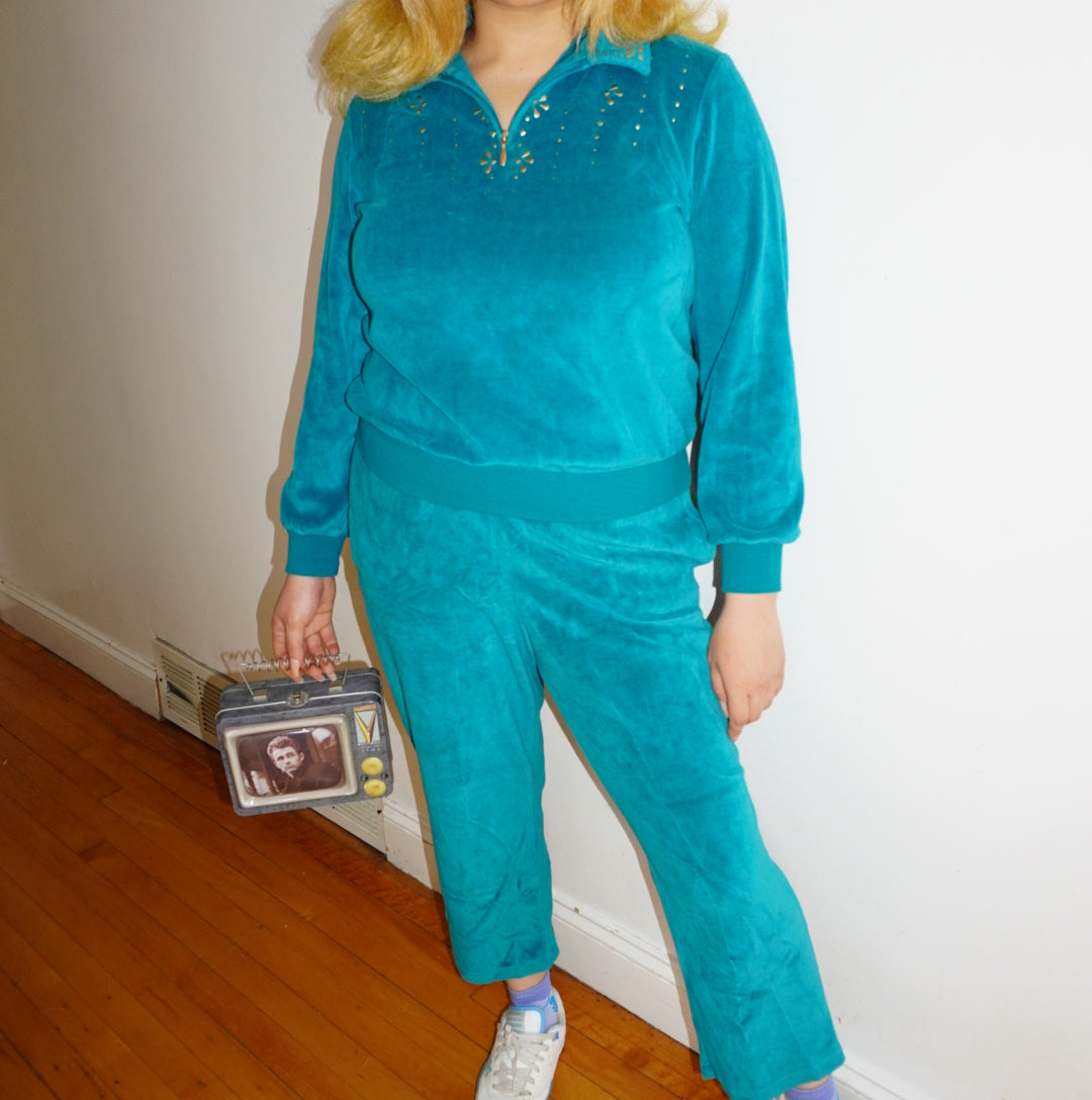 Teal velour matching tracksuit set
