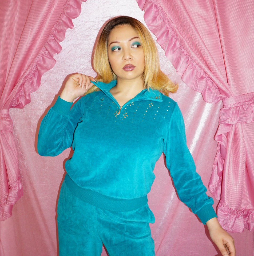 Teal velour matching tracksuit set