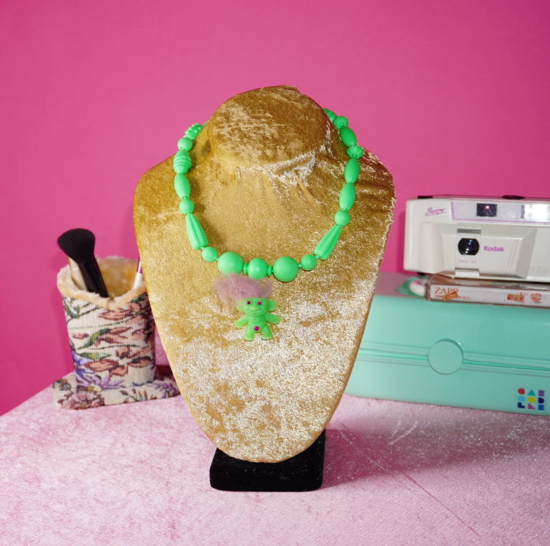 Lucky green troll rubber necklace