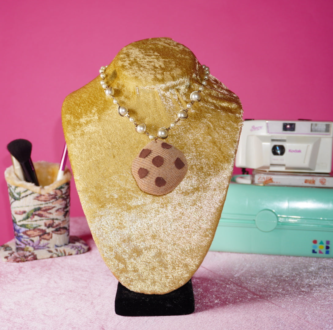 plush chocolate chip cookie choker necklace