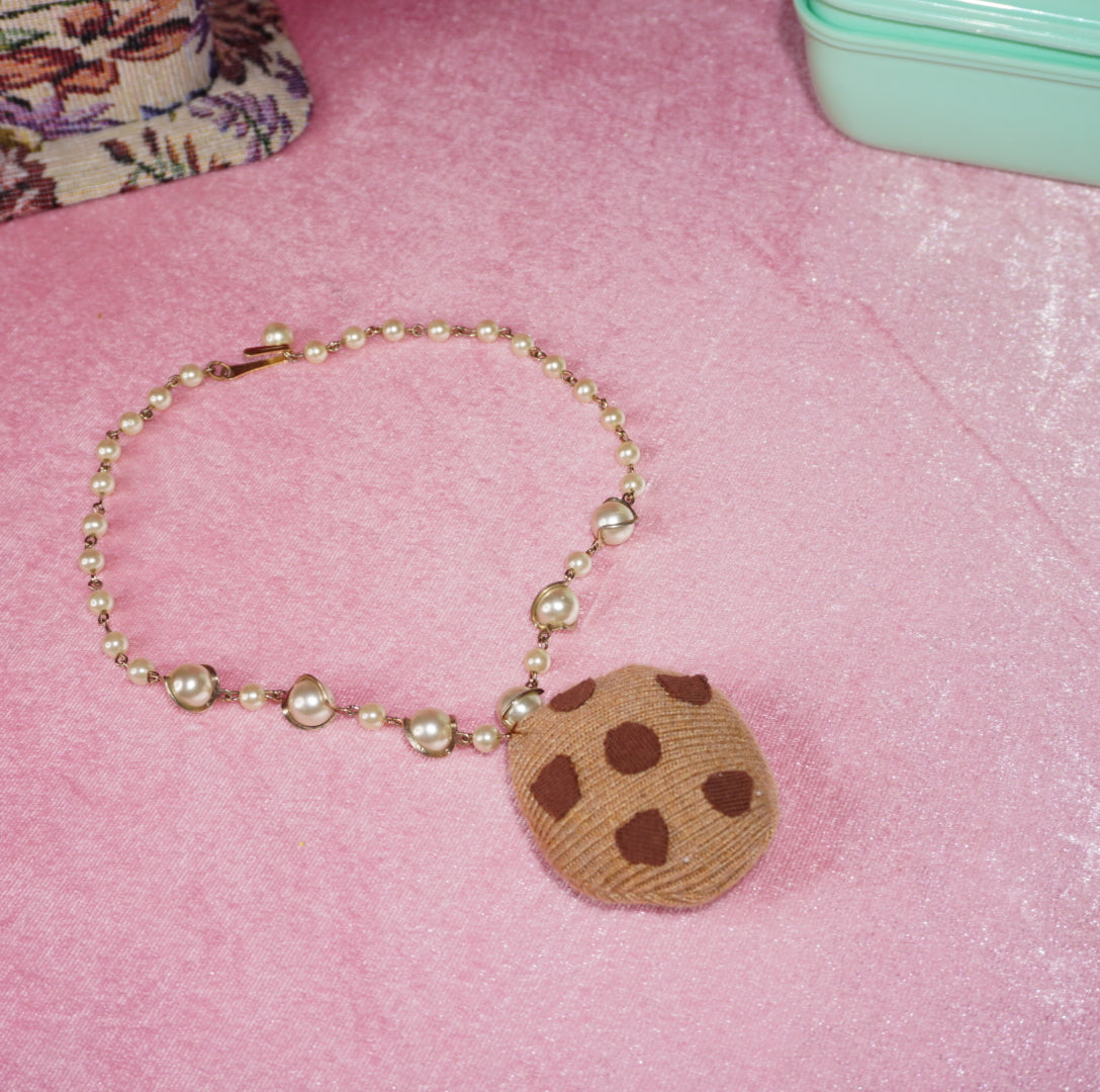 plush chocolate chip cookie choker necklace