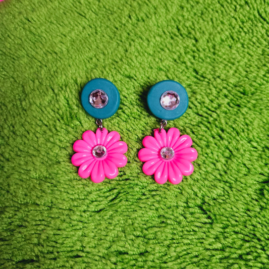Hot pink / Teal post back earrings
