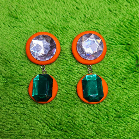 Orange/emerald Jumbo jem earrings