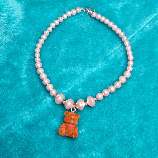 Velvet teddy charm necklace