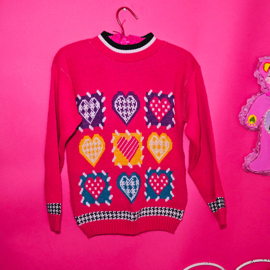 Patchwork hearts knit sweater