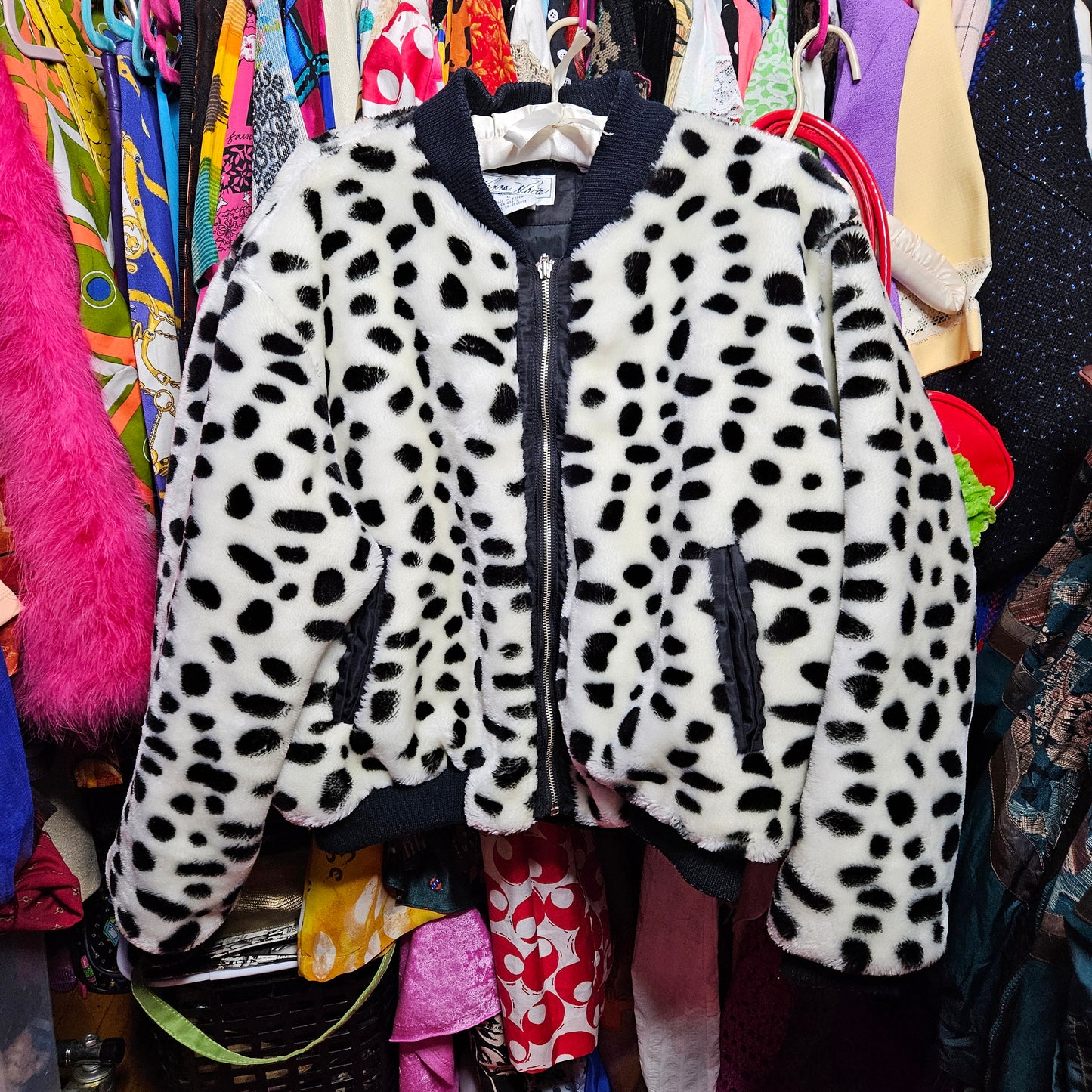 Vanna White Dalmatian print zip coat
