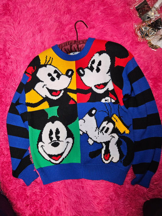 Mickey Minnie & Goofy color block knit sweater