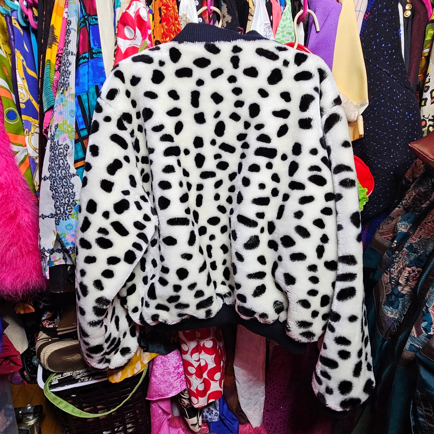 Vanna White Dalmatian print zip coat