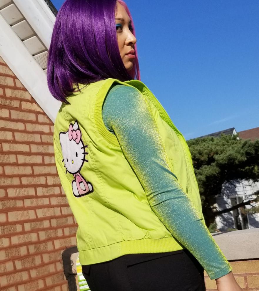 Reworked Hello Kitty lime green vest