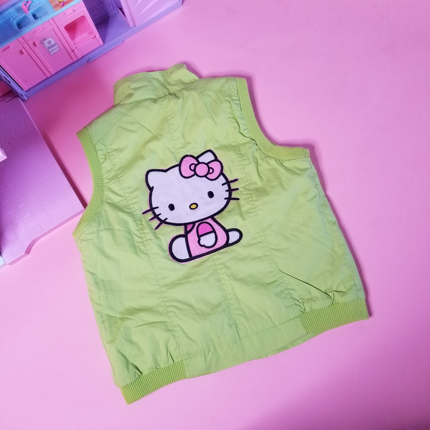 Reworked Hello Kitty lime green vest