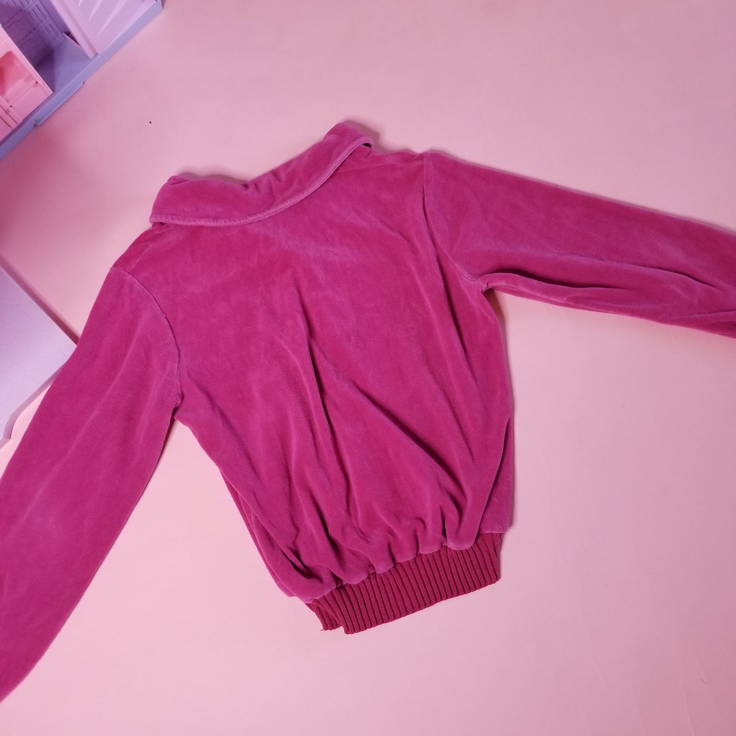 Hot pink terry cloth collared sweatshirt