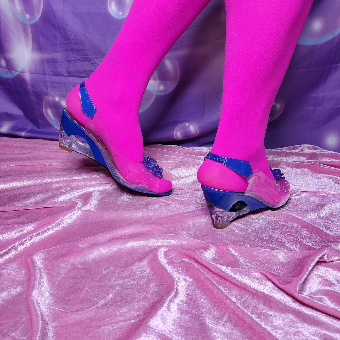 blue transparent slingback heels