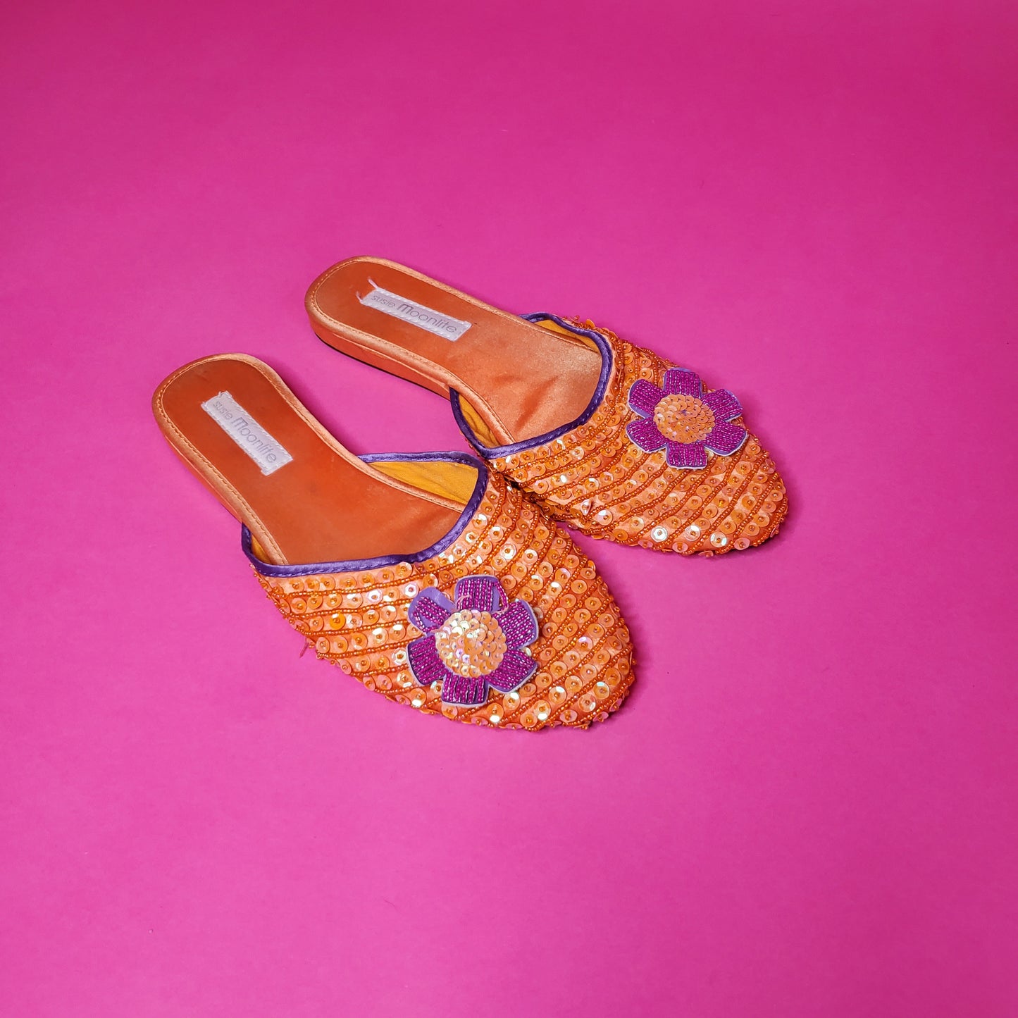 Sequin flower slip on house slippers