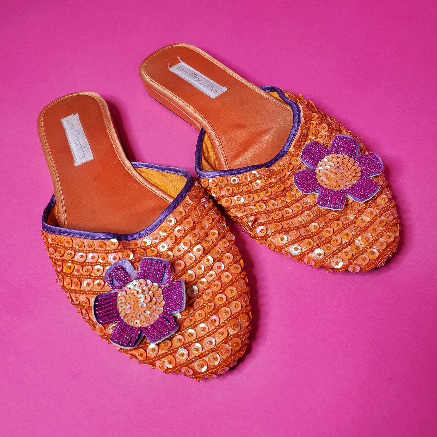 Sequin flower slip on house slippers