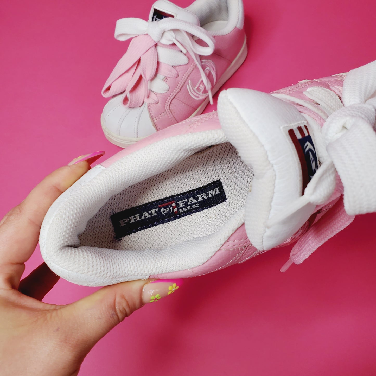 Baby pink & white phat farm lowtop sneakers