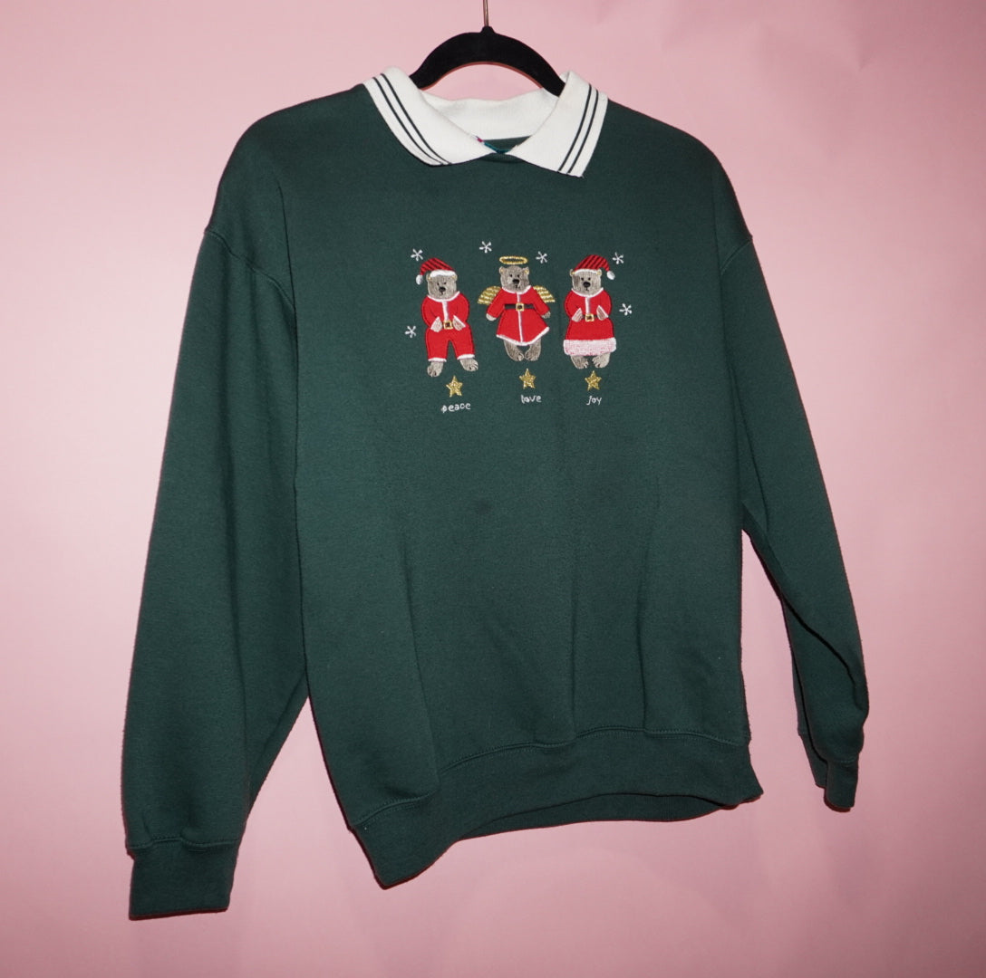 Peace Love & Joy Collared Crewneck holiday sweater