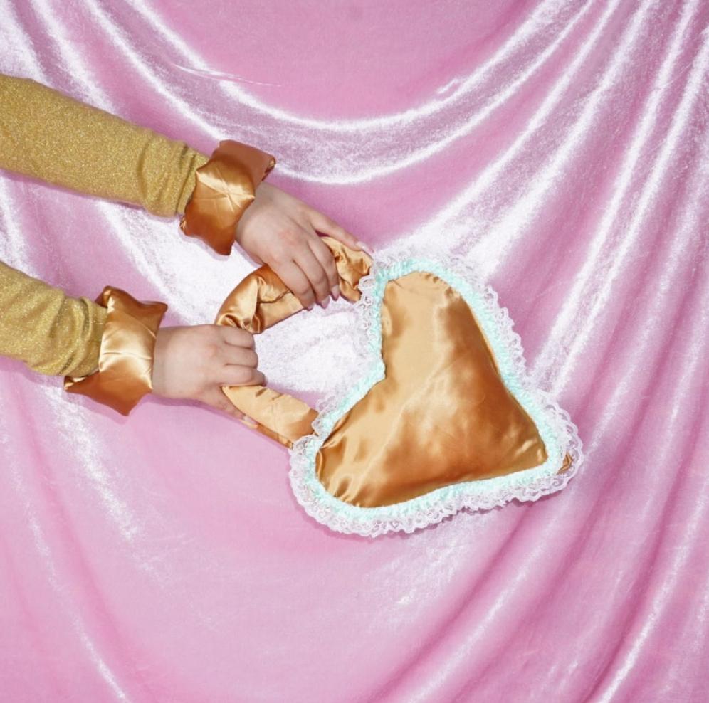 Golden Girl plush heart bag with matching bangle cuffs