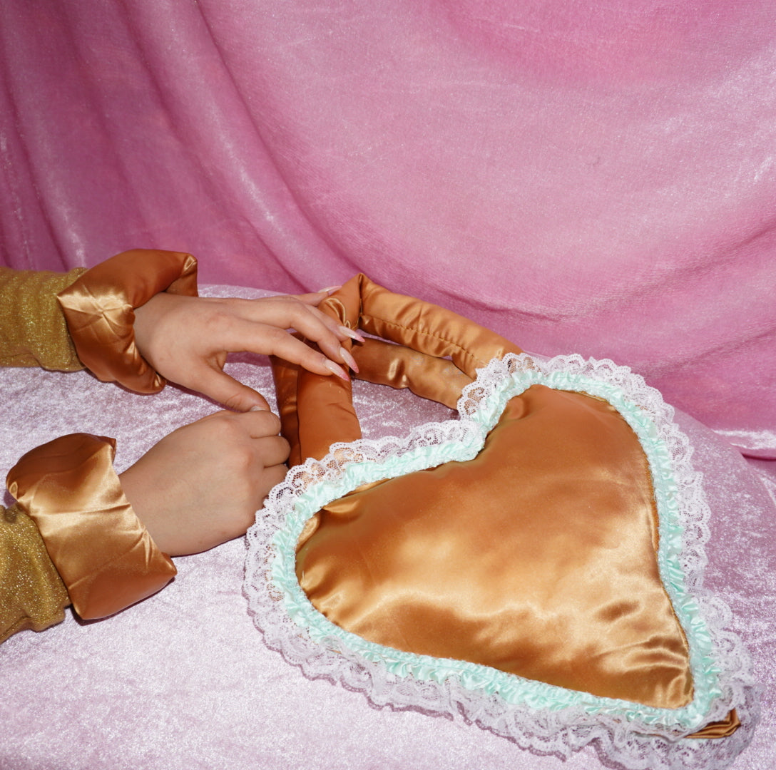 Golden Girl plush heart bag with matching bangle cuffs