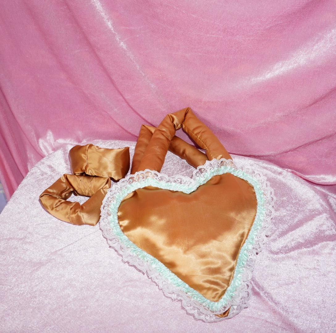 Golden Girl plush heart bag with matching bangle cuffs