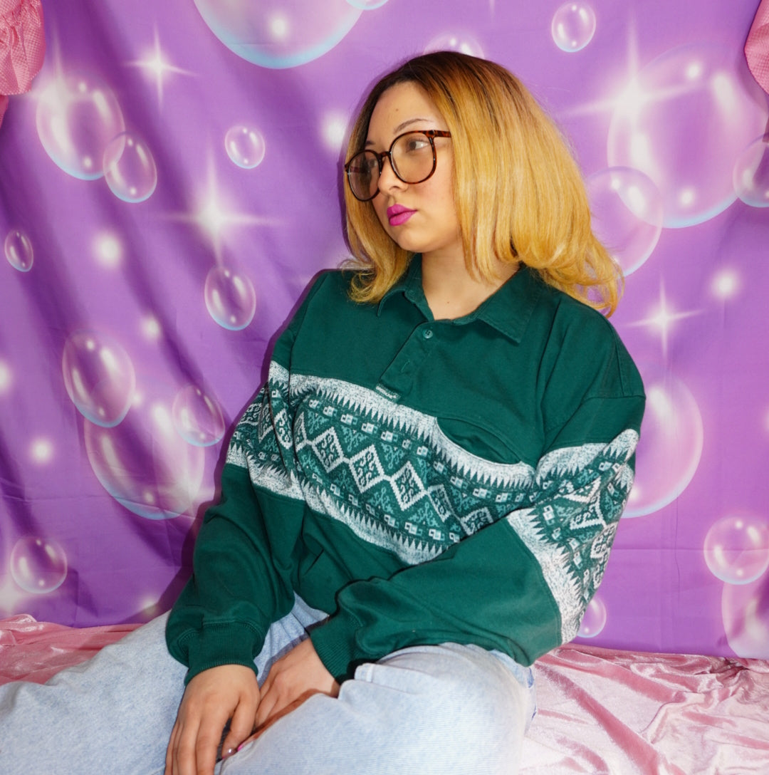 Vintage forest green collared sweater