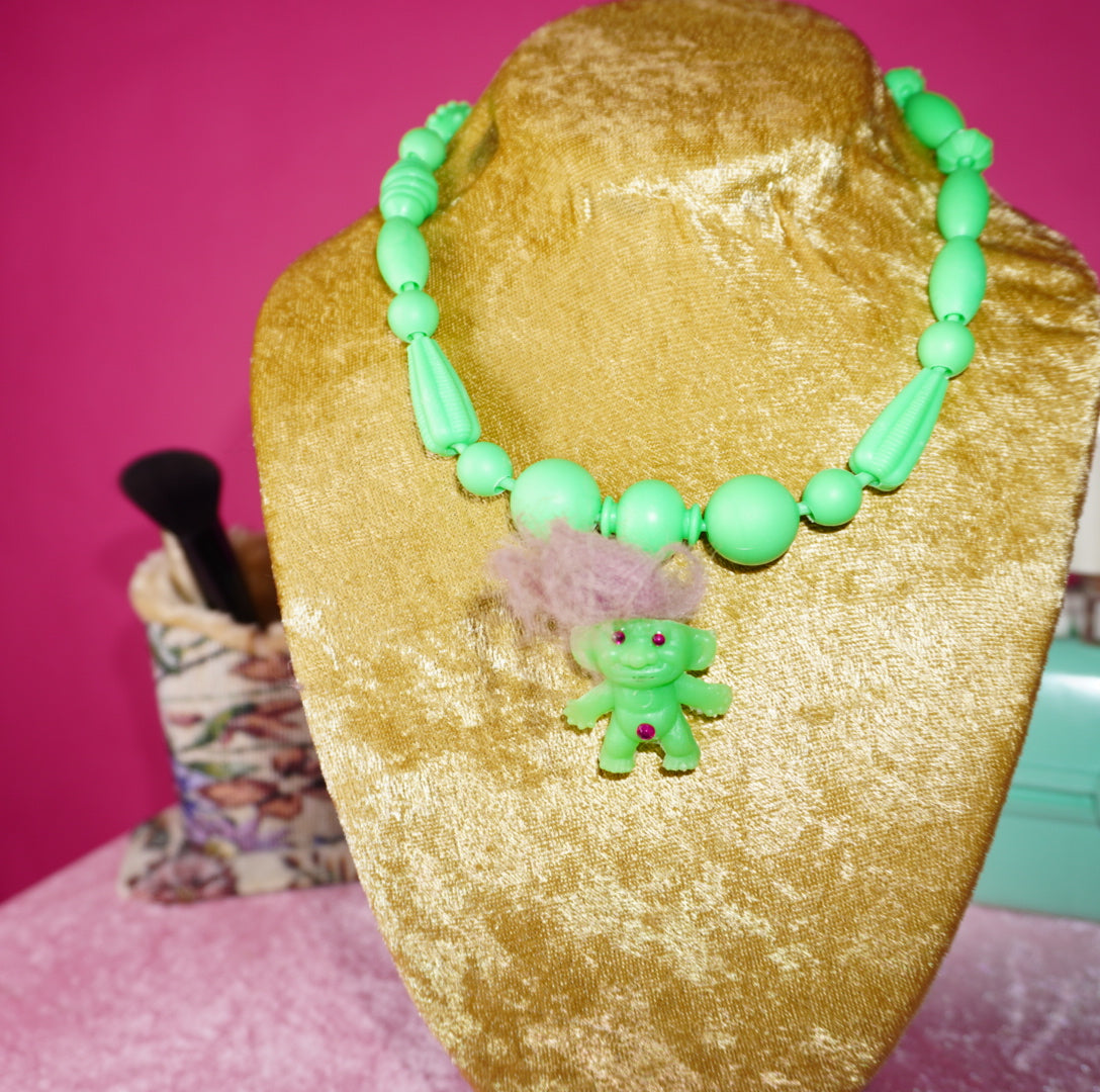 Lucky green troll rubber necklace